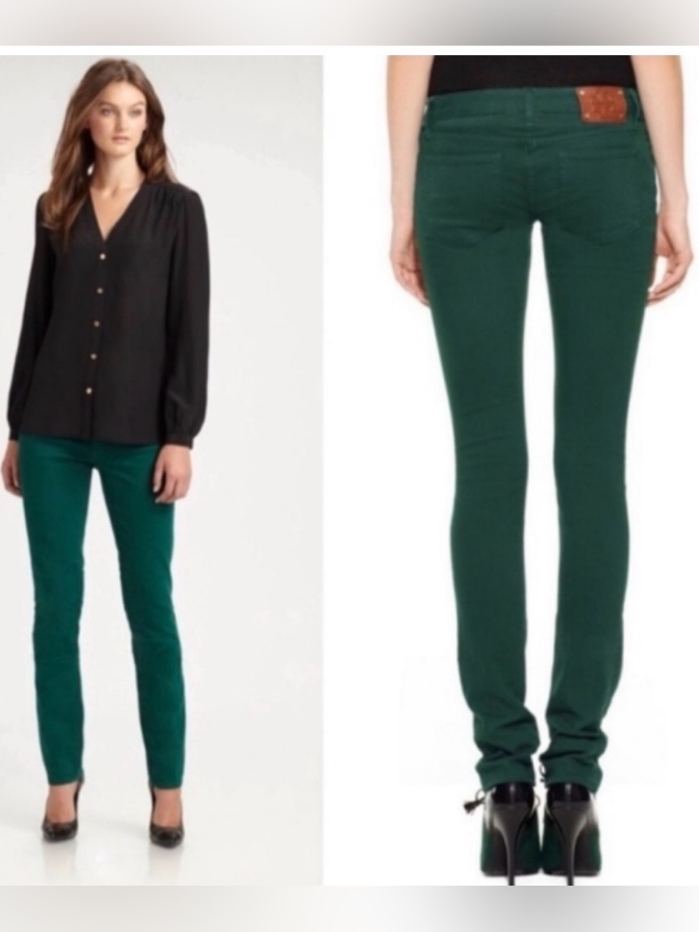 Tory Burch Ivy Super Skinny Jeans in emerald green